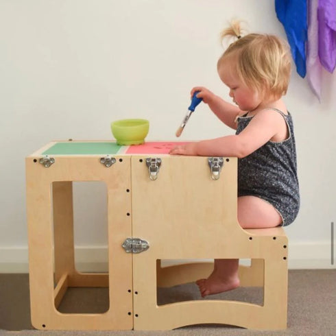 MY HAPPY HELPERS  - TAVOLO - Convertible Learning Tower - Tower to Table - Varnished Birch